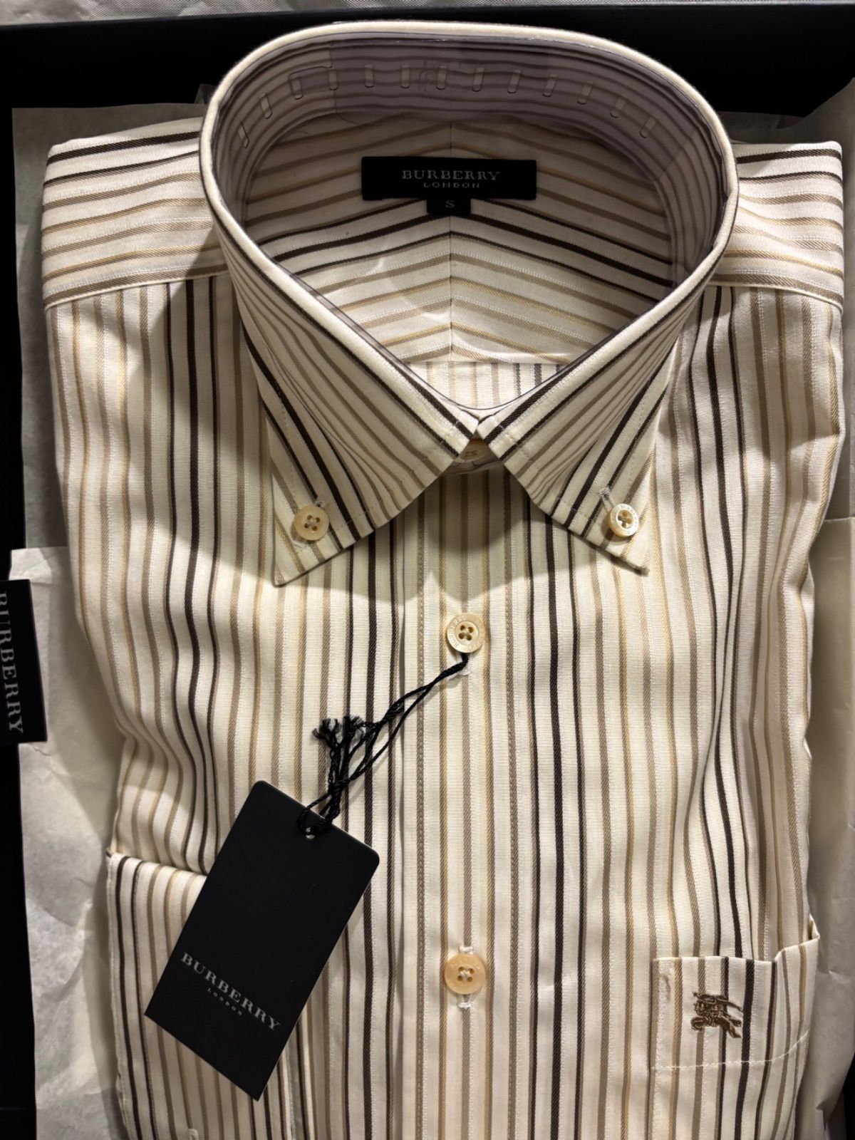 箱入り BURBERRY バーバリー 長袖シャツ ストライプ Sサイズ