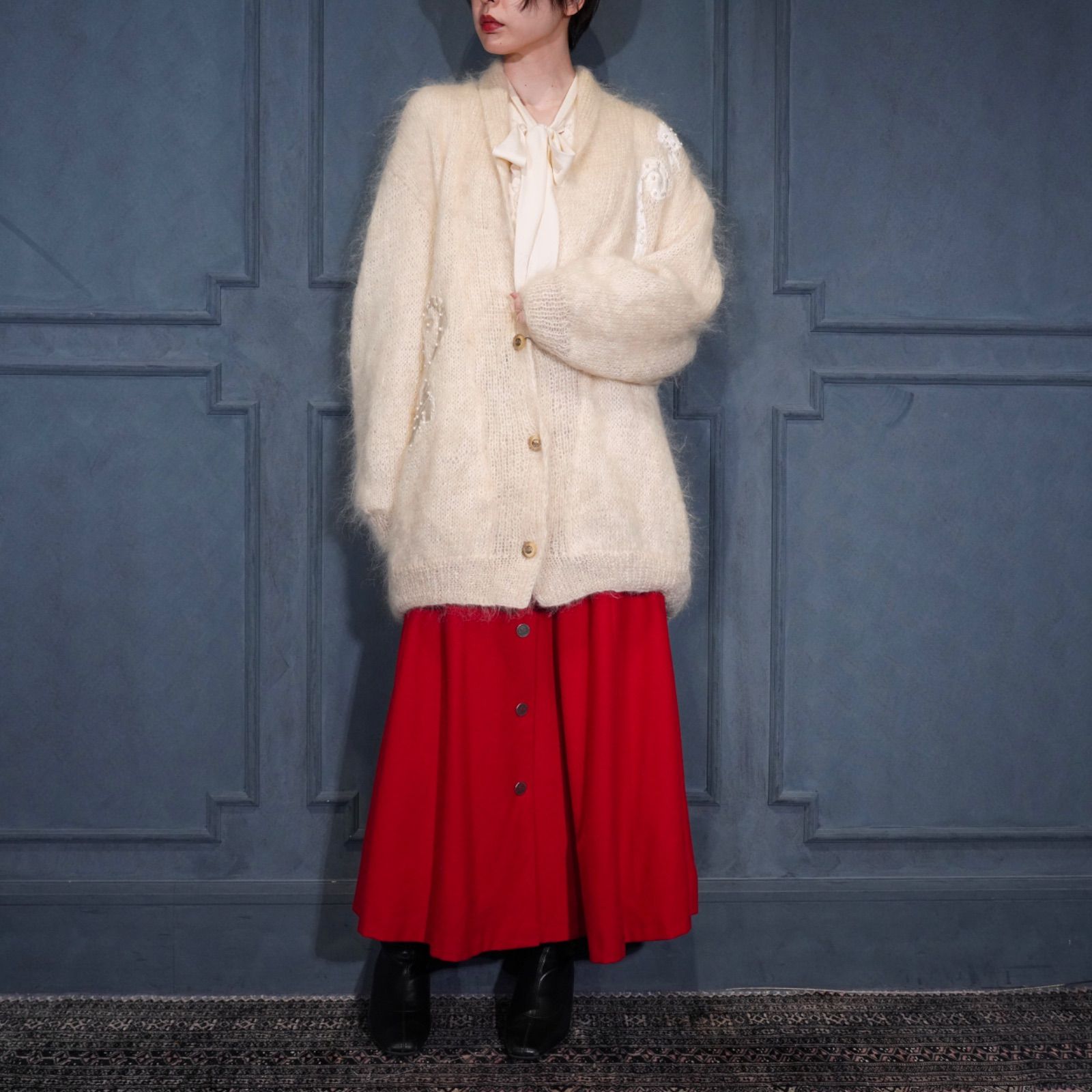 ヨーロッパ古着モヘア風デザインミックスニットベスト