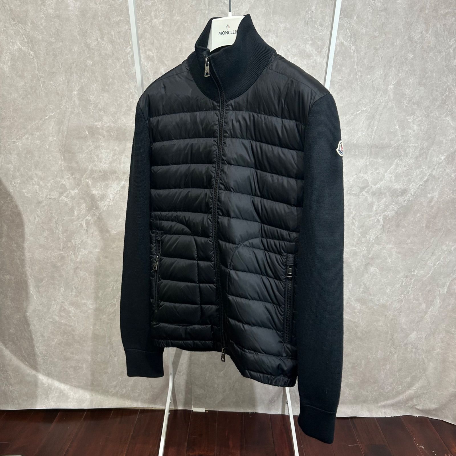 【モンクレール】ハイブリッドダウンニットジャケット ブラック S 極美品】 MONCLER モンクレールハイブリッドダウンニットジャケット黒S