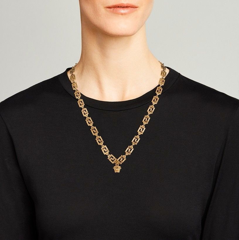 VERSACE ヴェルサーチ メドゥーサ チャーム グレカ ロング ネックレス 