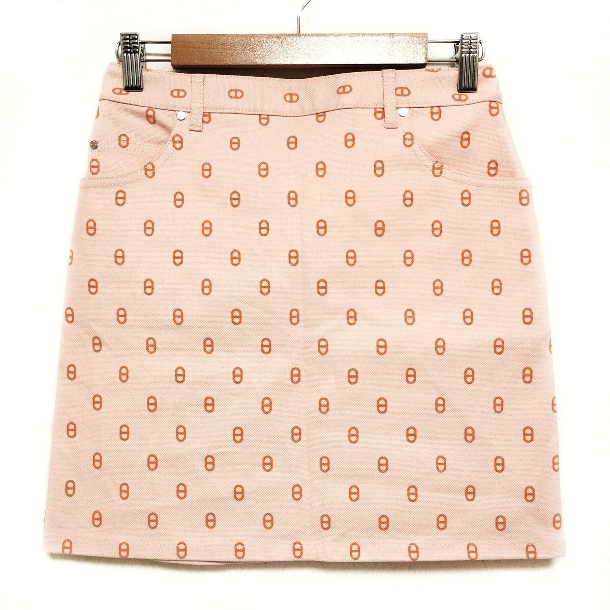 HERMES エルメス スカート サイズ36 S レディース - 3E0312D5 ライトピンク×オレンジ ひざ丈 シェーヌダンクル