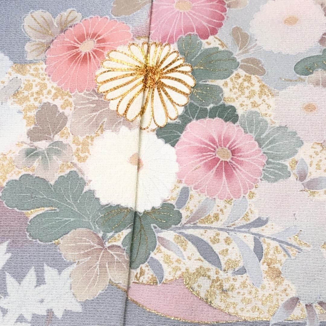 訪問着 友禅 花模様 暈し 薄鼠色 金駒刺繍 金彩 K-5499 - メルカリ