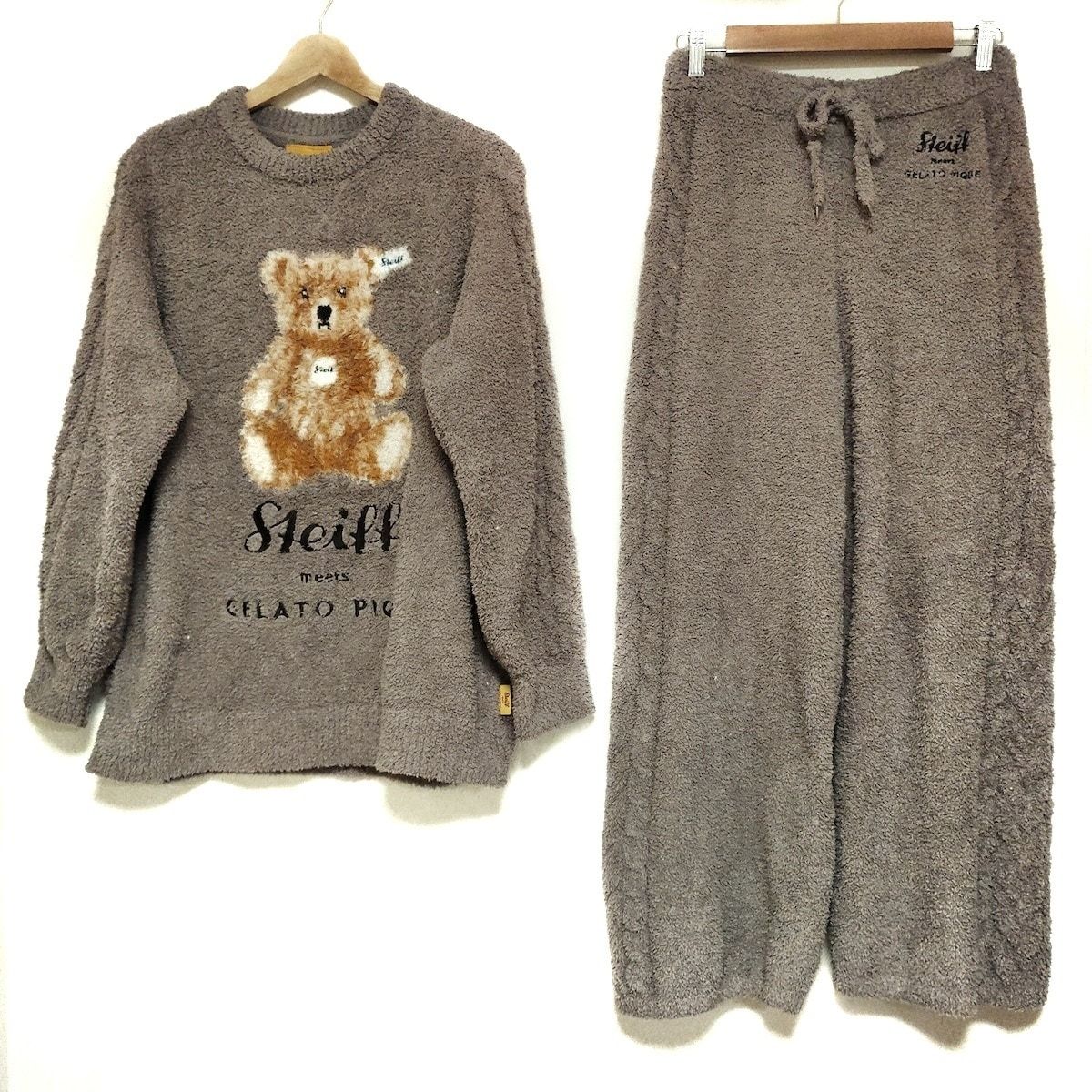 gelato pique ジェラートピケ レディースパンツセットアップ レディース - ブラウン×マルチ Steiffコラボ|クマ