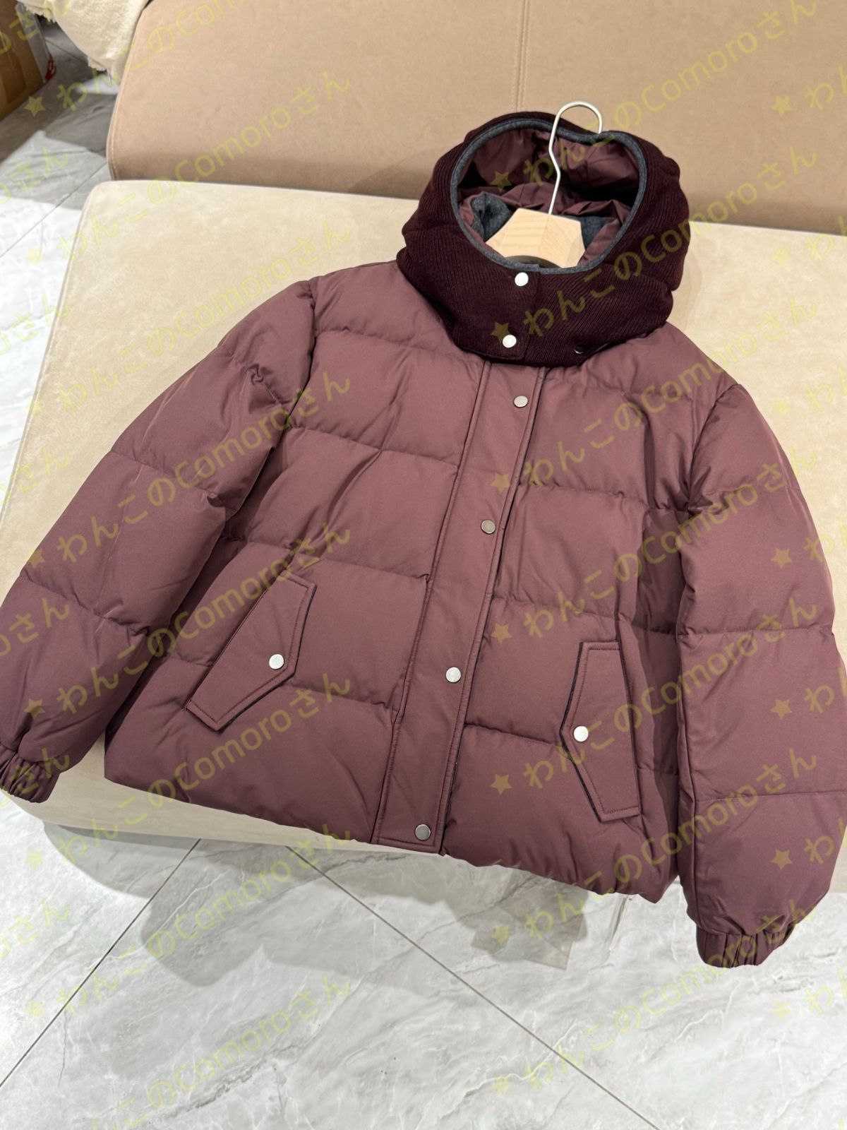 ワインレッドS~L 送料無料 ブルネロクチネリ レディース ダウンジャケット 取り外し フード付き カジュアル 防寒コート