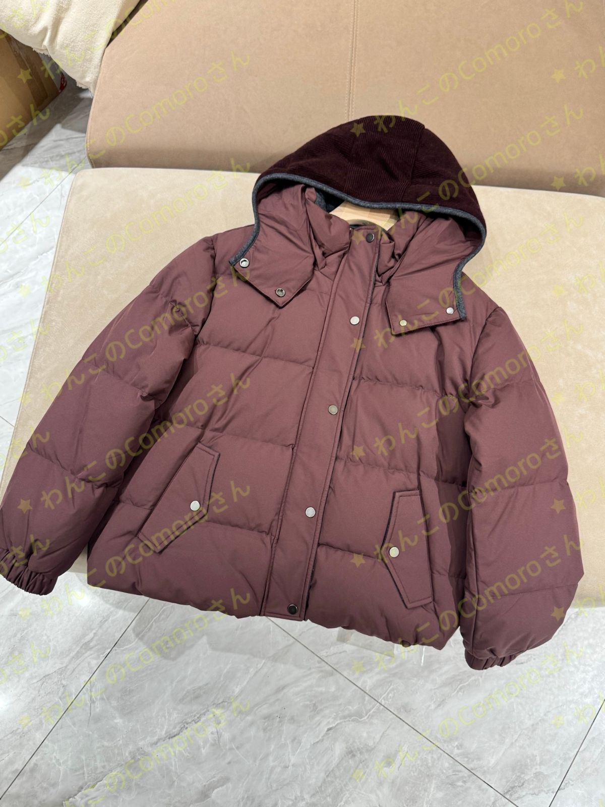 ワインレッドS～L 送料無料 ブルネロクチネリ レディース ダウンジャケット 取り外し フード付き カジュアル 防寒コート