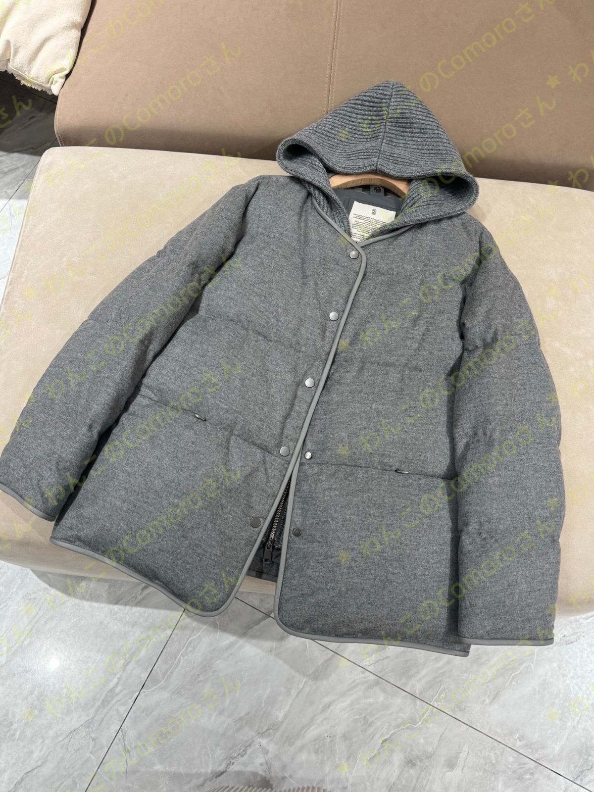 グレ～XL 送料無料 ブルネロクチネリ レディース ウール混 ダウンジャケット リブニット襟 フード付き ジップアップ 防寒コート