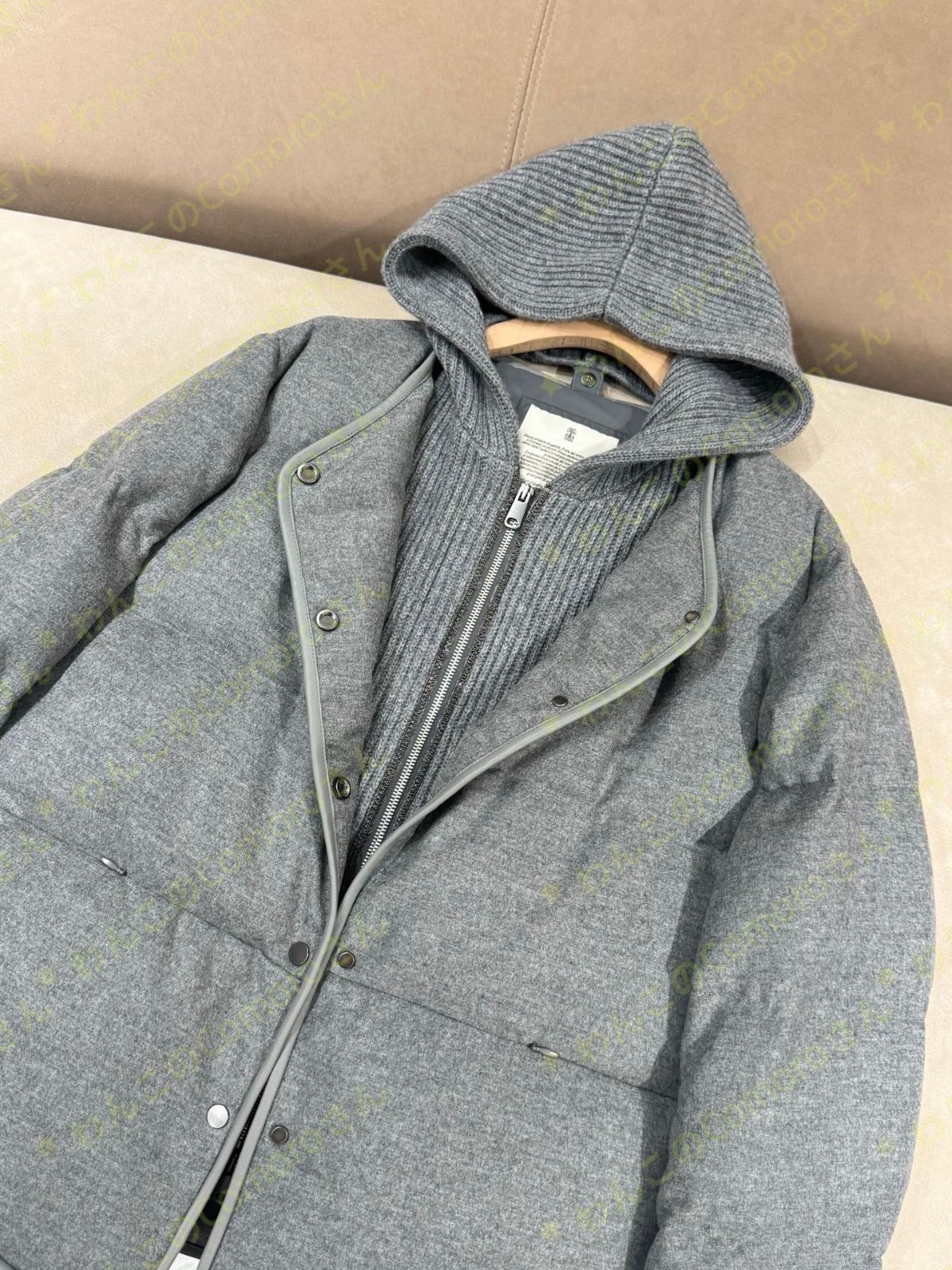 グレ～XL 送料無料 ブルネロクチネリ レディース ウール混 ダウンジャケット リブニット襟 フード付き ジップアップ 防寒コート