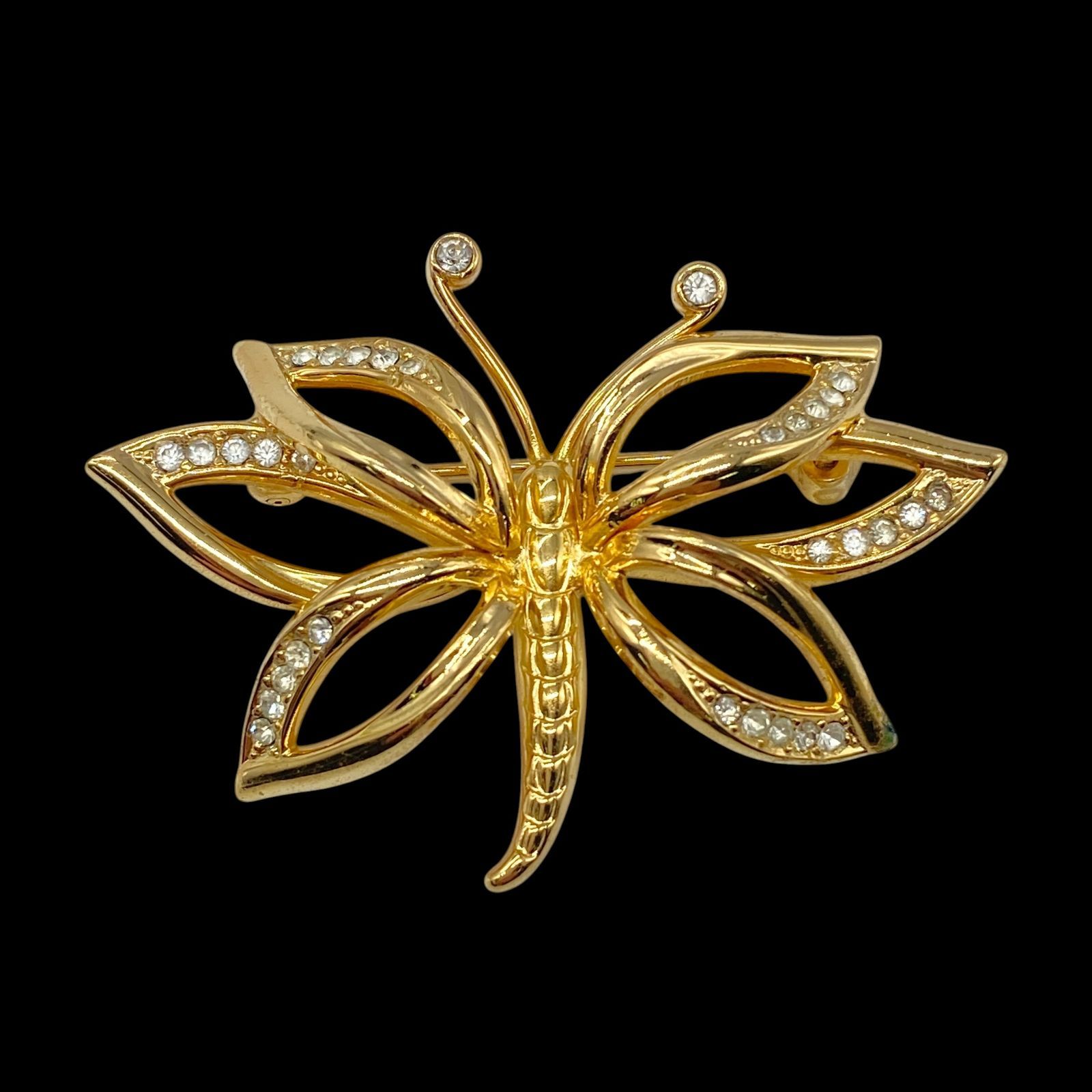 Christian Dior クリスチャンディオール 蝶 バタフライ モチーフ ゴールド ブローチ ラインストーン ヴィンテージ ジュエリー