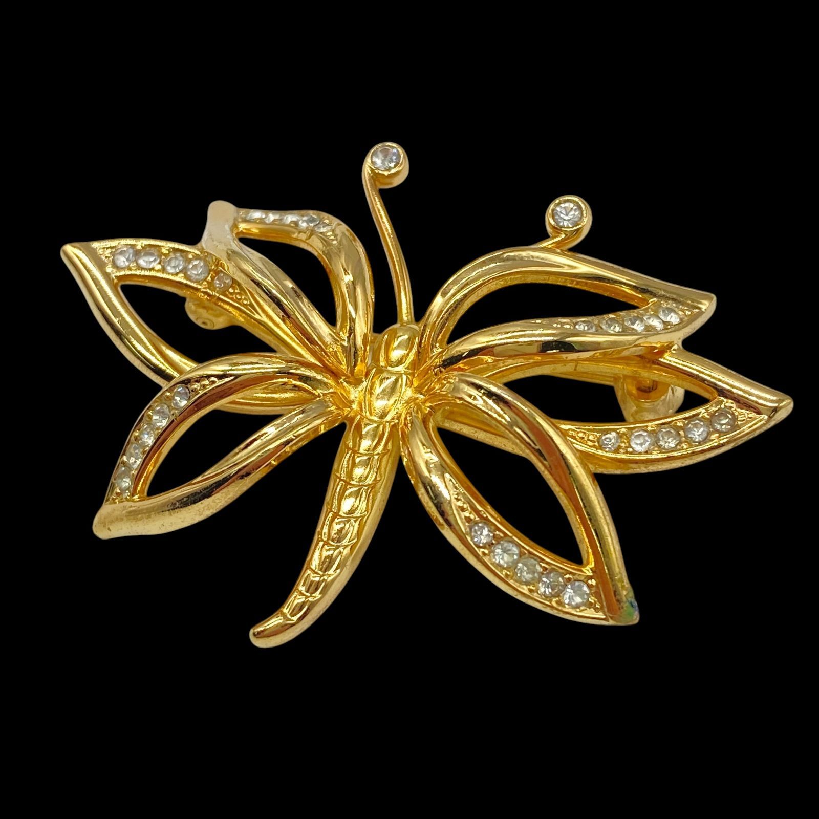 Christian Dior クリスチャンディオール 蝶 バタフライ モチーフ ゴールド ブローチ ラインストーン ヴィンテージ ジュエリー