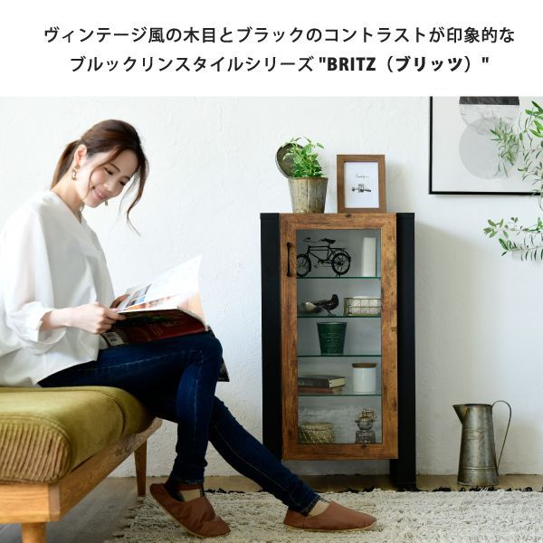 ♪インダストリアルデザイン コレクションラック 幅50.5cm 飾り棚 ディスプレイケース 扉付き ガラス扉 ガラスケース アンティーク インダストリアル フィギュア 強化ガラス コレクション