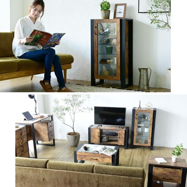 ♪インダストリアルデザイン コレクションラック 幅50.5cm 飾り棚 ディスプレイケース 扉付き ガラス扉 ガラスケース アンティーク インダストリアル フィギュア 強化ガラス コレクション MARWIL-DEMENAGEMENTS_CH