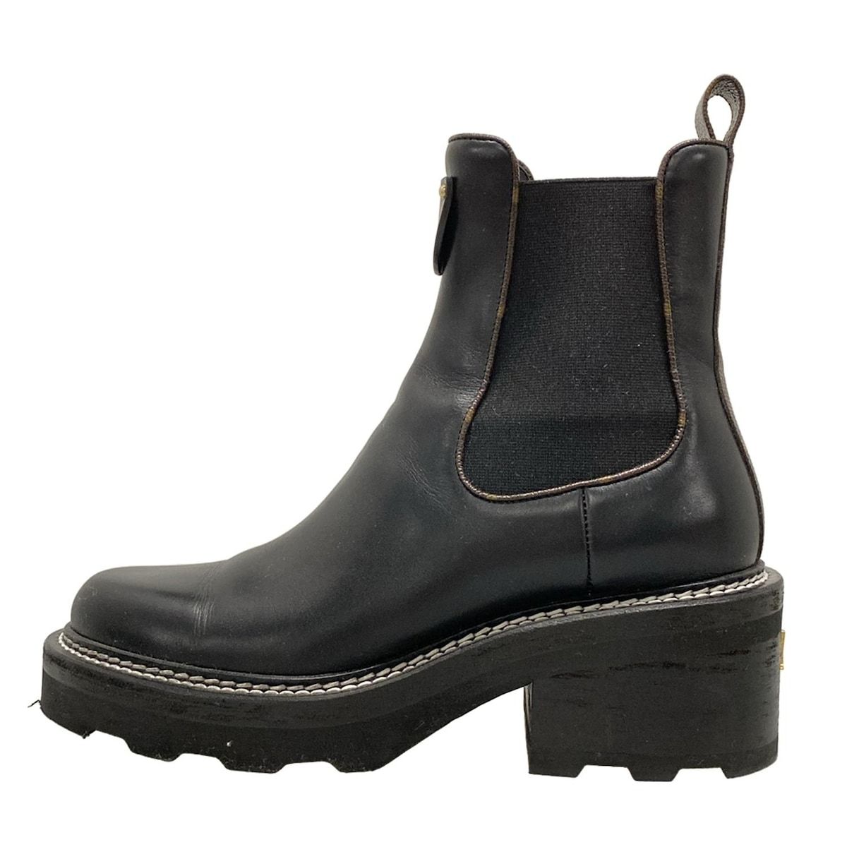 LOUIS VUITTON ルイヴィトン ショートブーツ 38 レディース LVボブール ライン アンクルブーツ 黒×モノグラム サイドゴア レザー