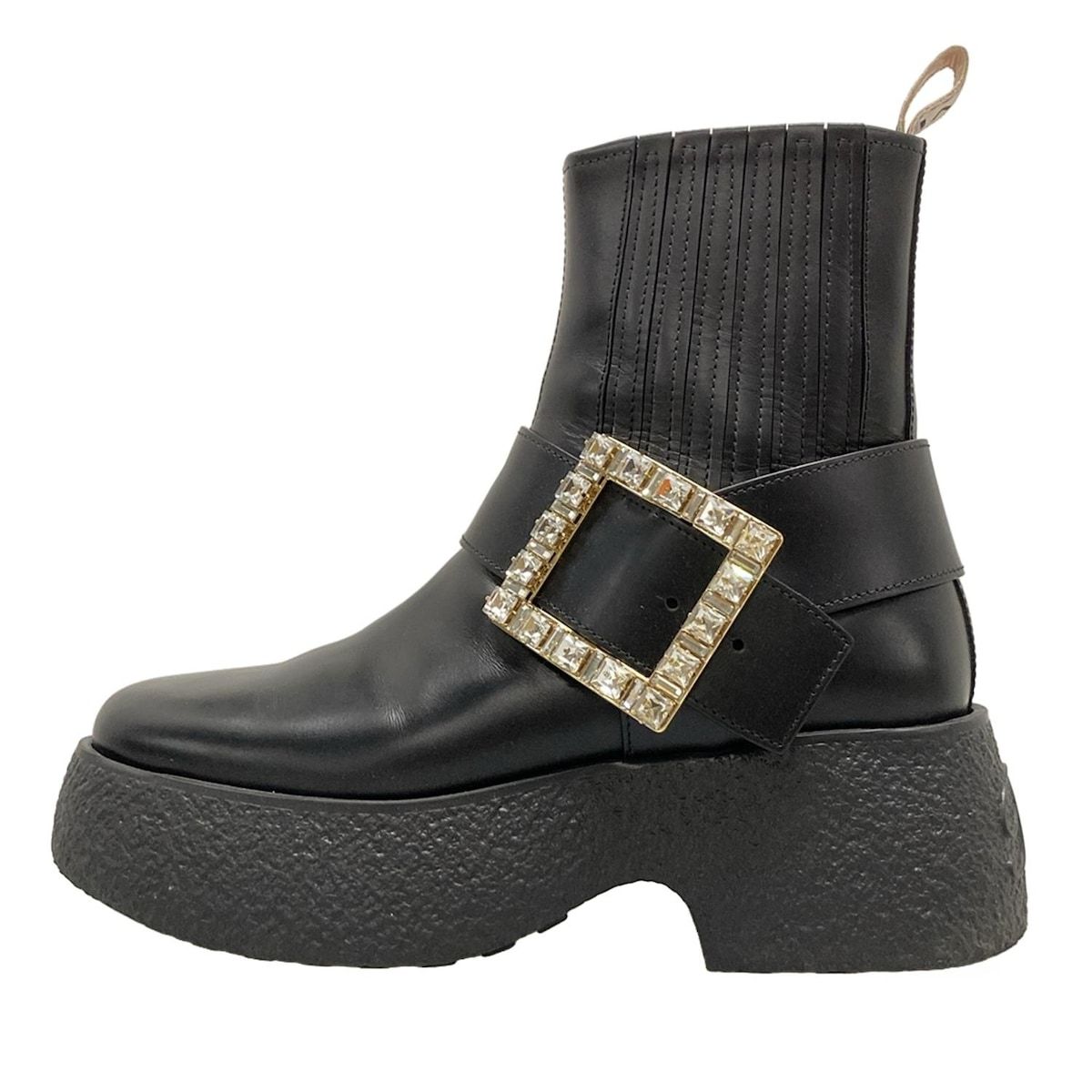 RogerVivier ロジェヴィヴィエ ショートブーツ 38 レディース - 黒 サイドゴア|ビジュー レザー