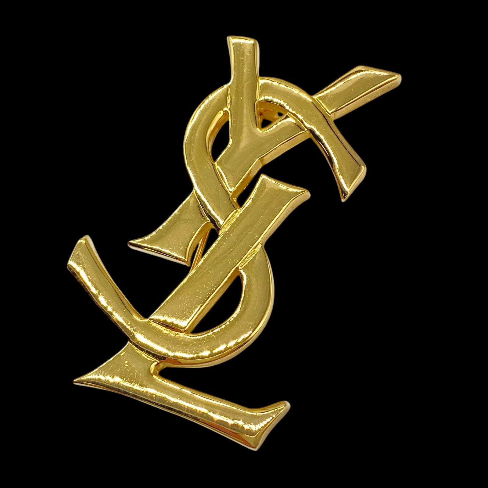 Yves Saint Lauren イヴサンローラン YSL カサンドラ ロゴ ブローチ ゴールド ヴィンテージ ジュエリー