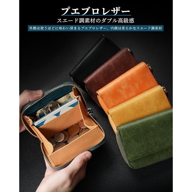 【迅速発送】小銭入れ メンズ ボックス型 本革 プエブロレザー コインケース 小さい 札もカードも収納可能 コンパクト ミニ財布 男性 (ネイビー) 0
