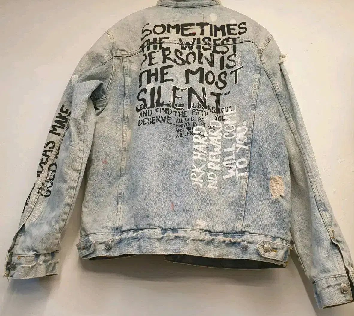 95 M 100 ザラ デニム ペインティング ファー ジャケット