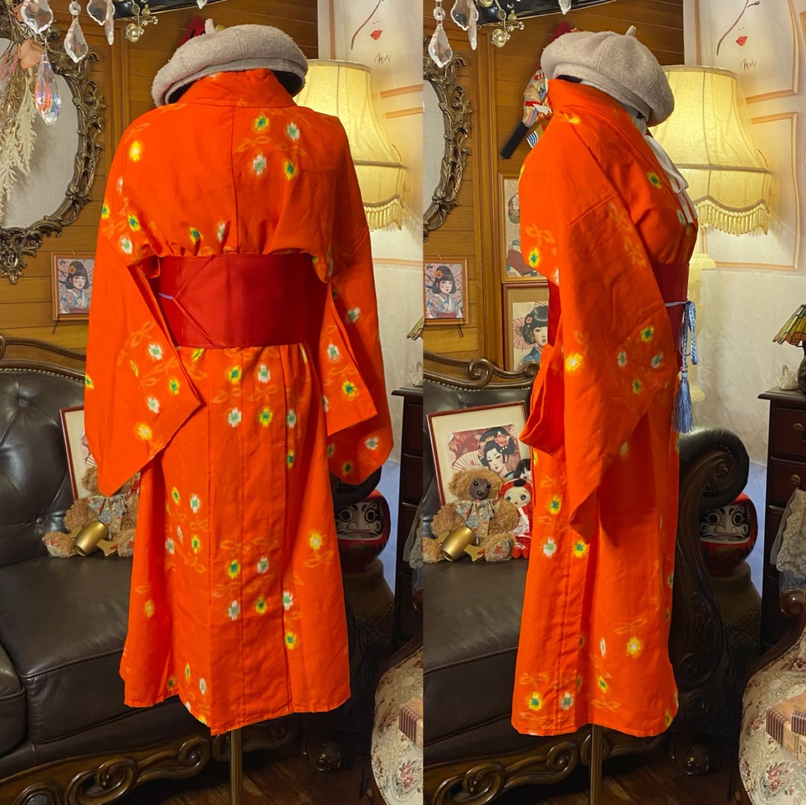 和洋折衷アンサンブル着物リメイクワンピース 帯サッシュベルト付き