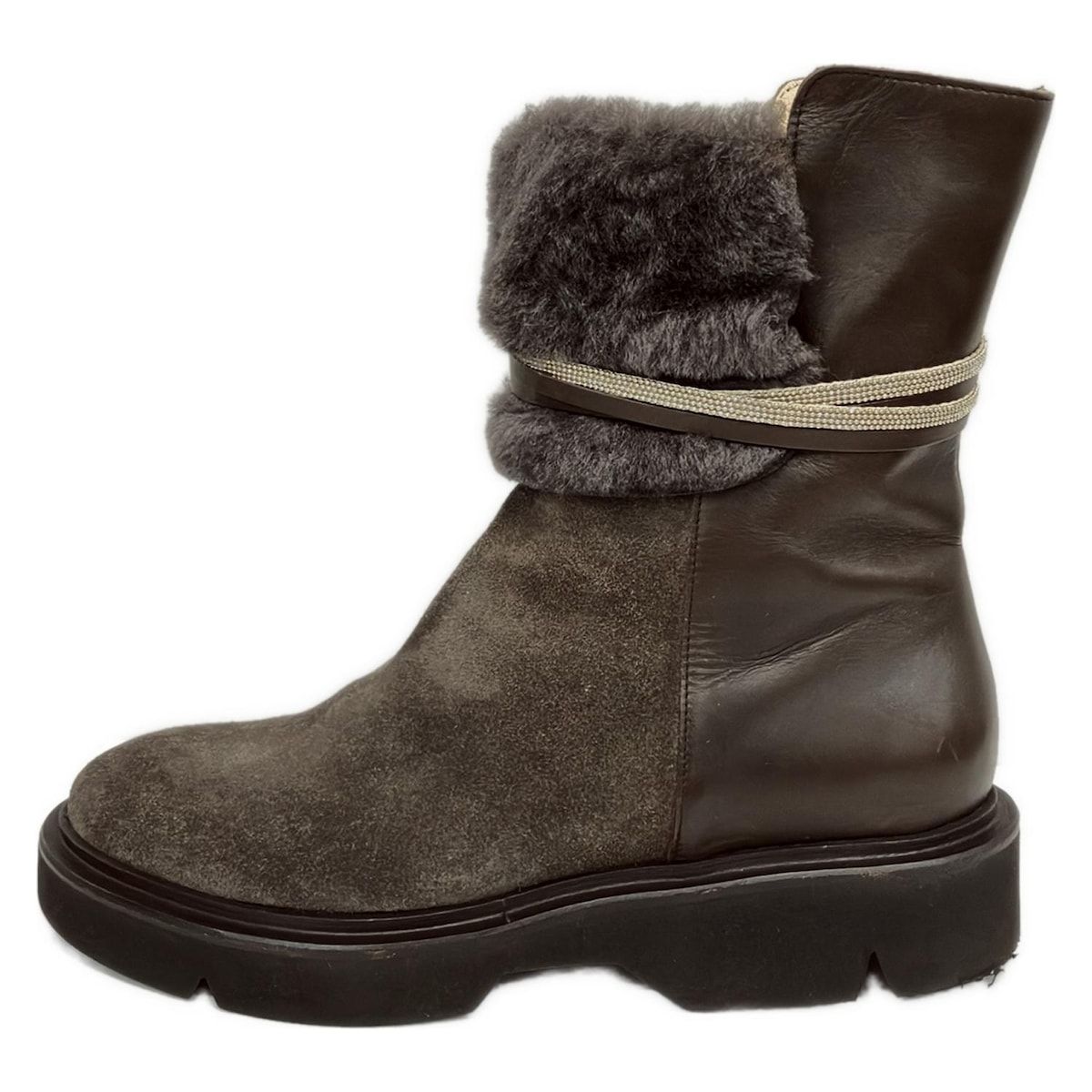 FABIANA FILIPPI ファビアーナフィリッピ ショートブーツ 36 レディース - ダークブラウン×シルバー レザー ムートン