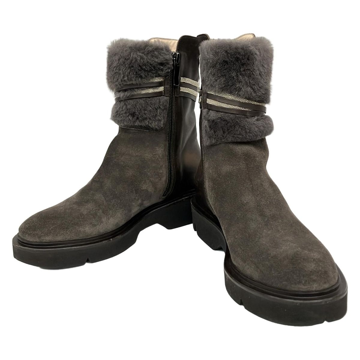 FABIANA FILIPPI ファビアーナフィリッピ ショートブーツ 36 レディース - ダークブラウン×シルバー レザー ムートン