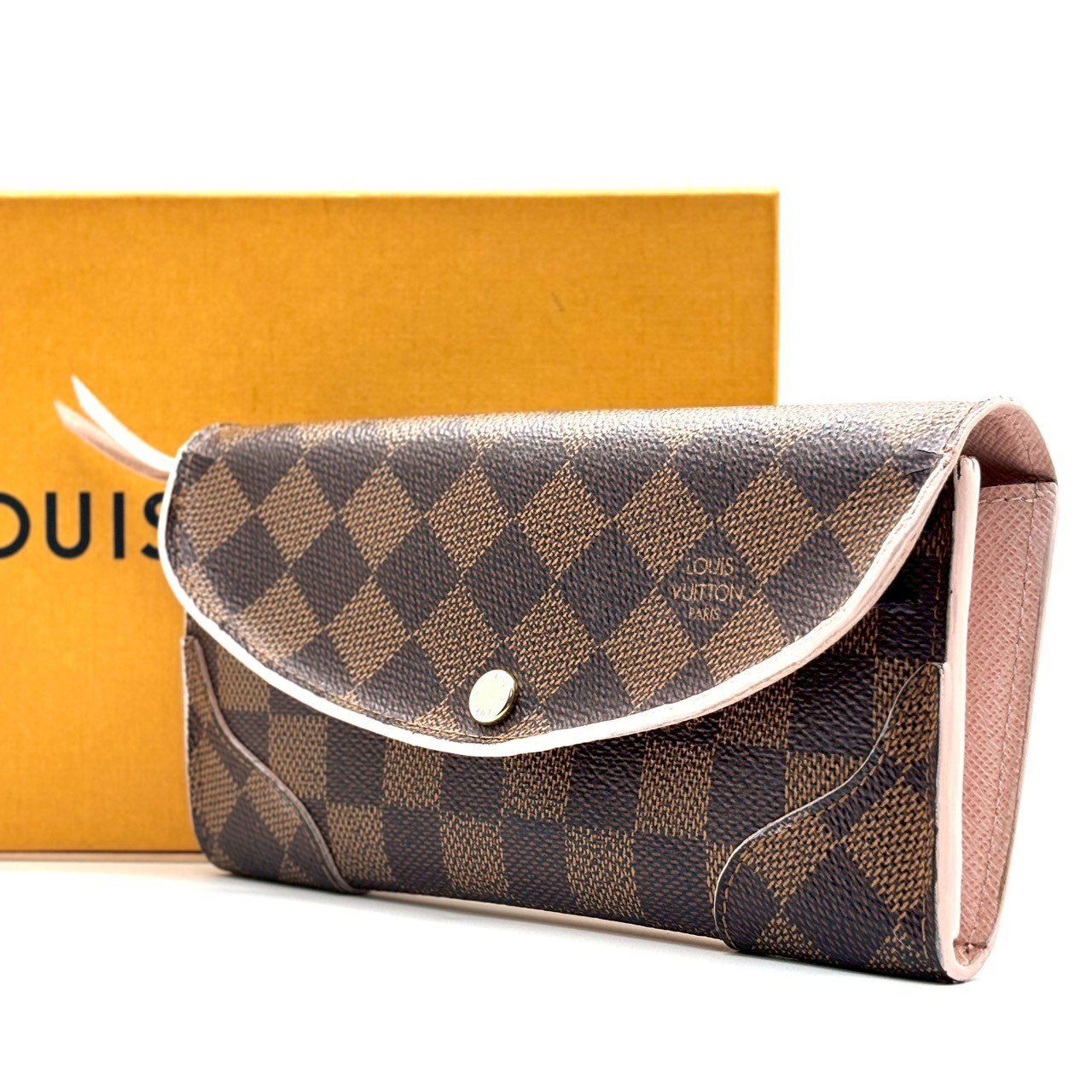 優美ピンクが香る定番格 LOUIS VUITTON ルイヴィトン 長財布 ポルトフォイユ カイサ ダミエエベヌ N61227 ローズバレリーヌ