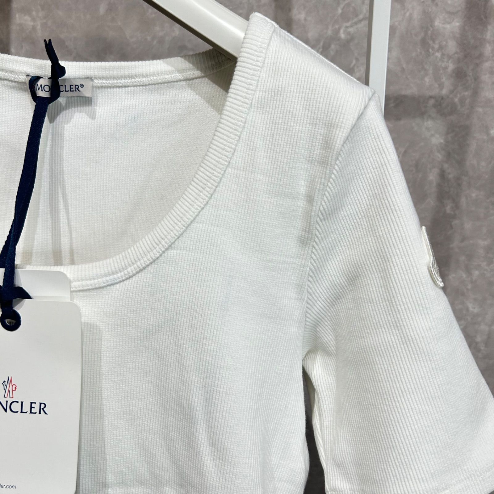 破格 モンクレール MONCLER ペプラム Tシャツ コットン オフホワイト 切り替えxs