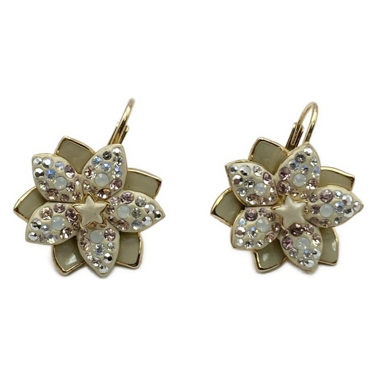 SWAROVSKI スワロフスキー ピアス - 白×ゴールド×ピンク フラワー 花