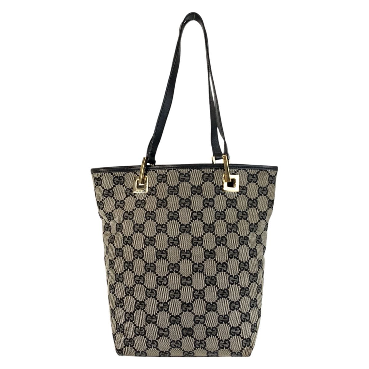 GUCCI グッチGGキャンバス レザー 本革トート バッグ　ゴールド金具 GUCCI グッチ GGキャンバス×レザー トートバッグ ハンドバッグ 002