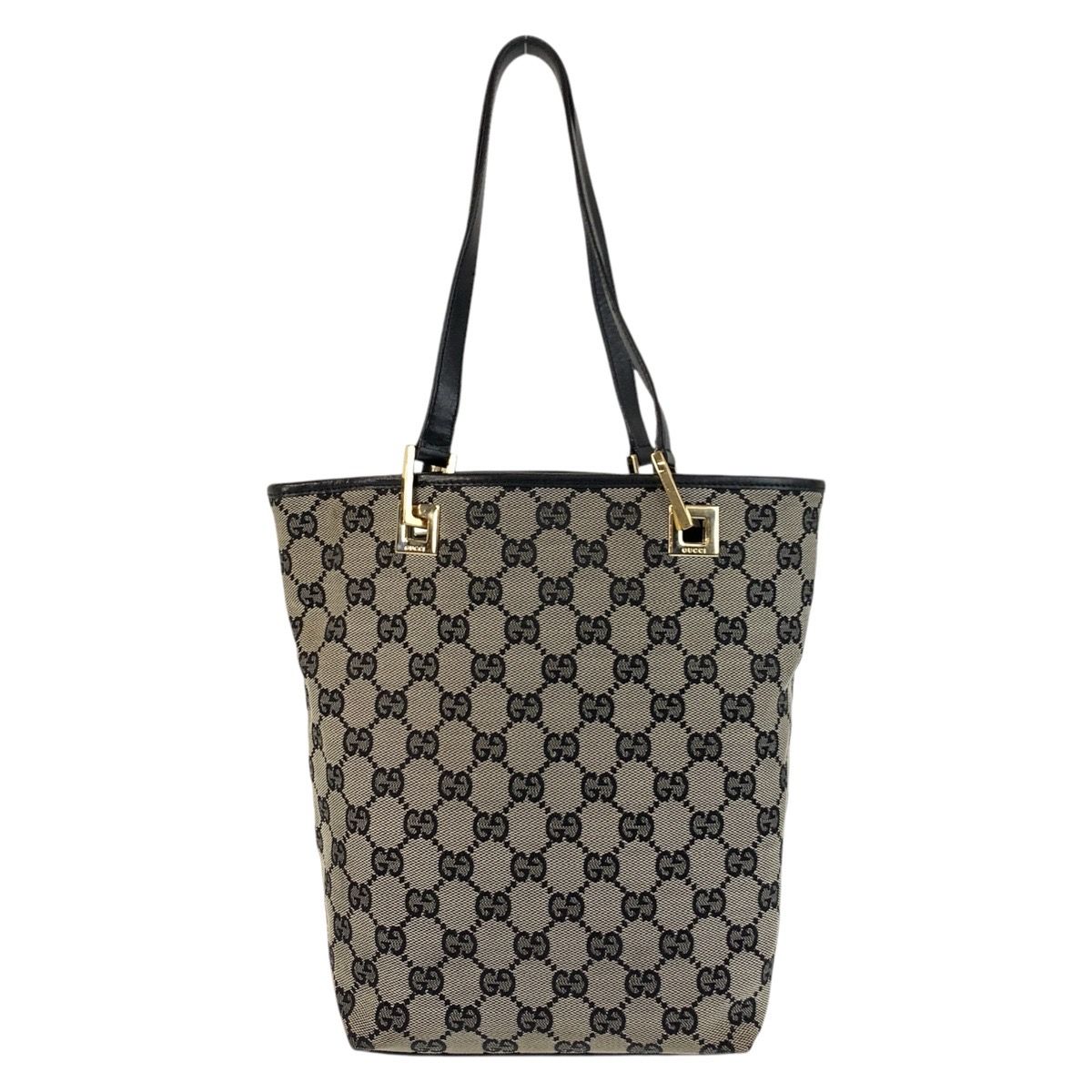 GUCCI グッチ グレー ブラック 黒 ゴールド金具 GGキャンバス/レザー