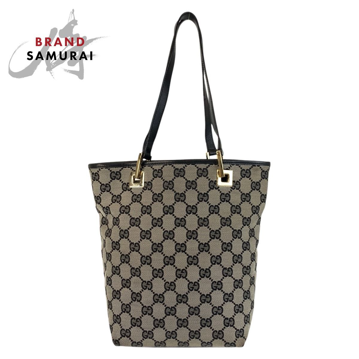 GUCCI グッチ グレー ブラック 黒 ゴールド金具 GGキャンバス/レザー