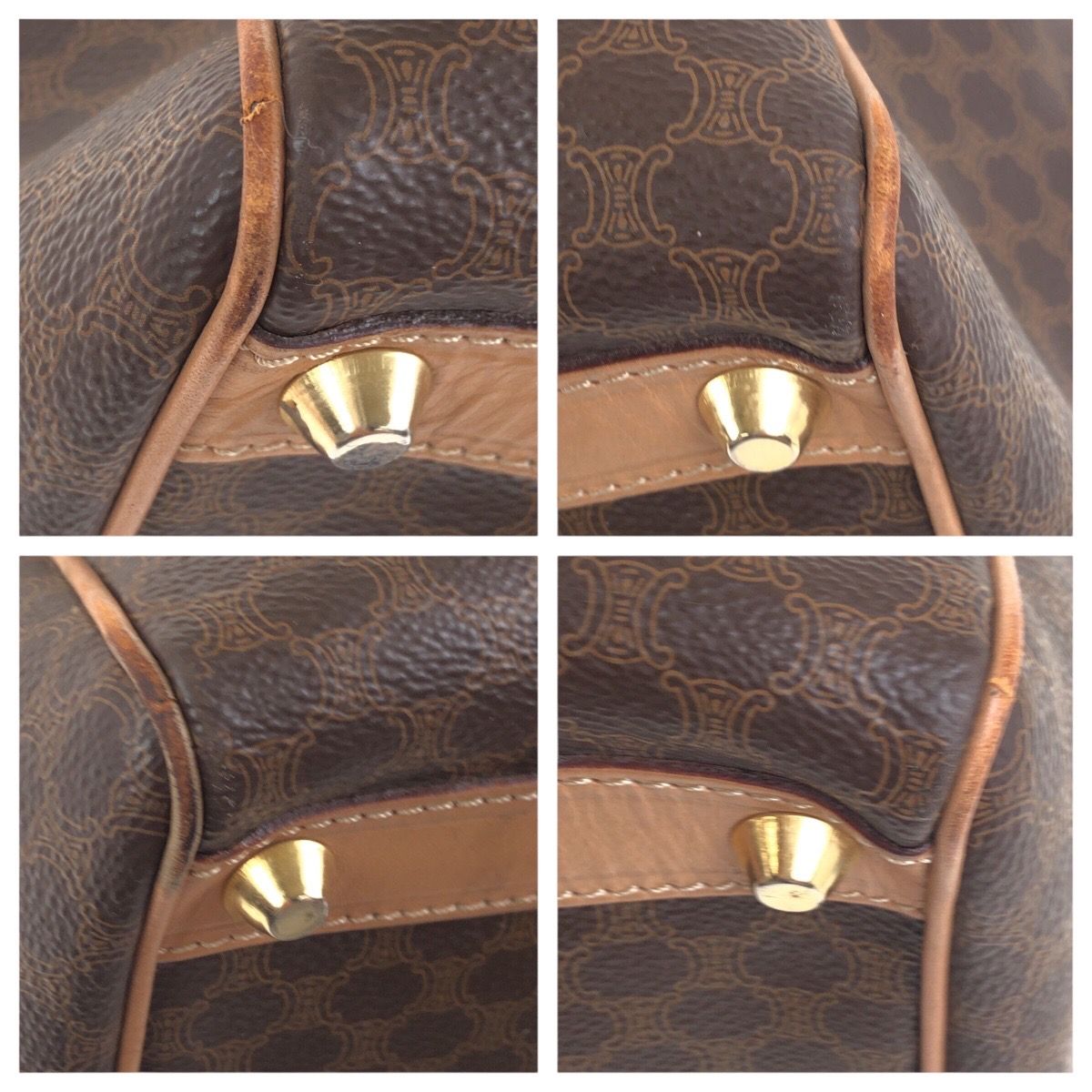 CELINE セリーヌ ヴィンテージ マカダム ブラウン ゴールド金具 PVC