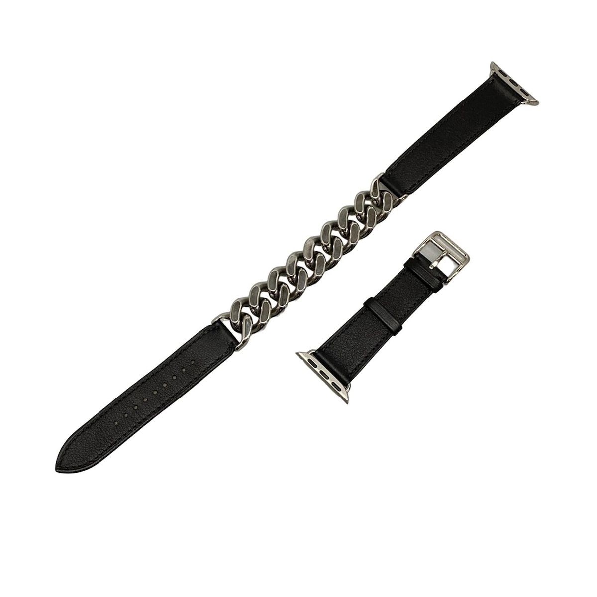 HERMES エルメス 小物 グルメットメタルドゥブルトゥール 黒×シルバー 腕時計替えベルト|アップルウォッチ用替えベルト レザー