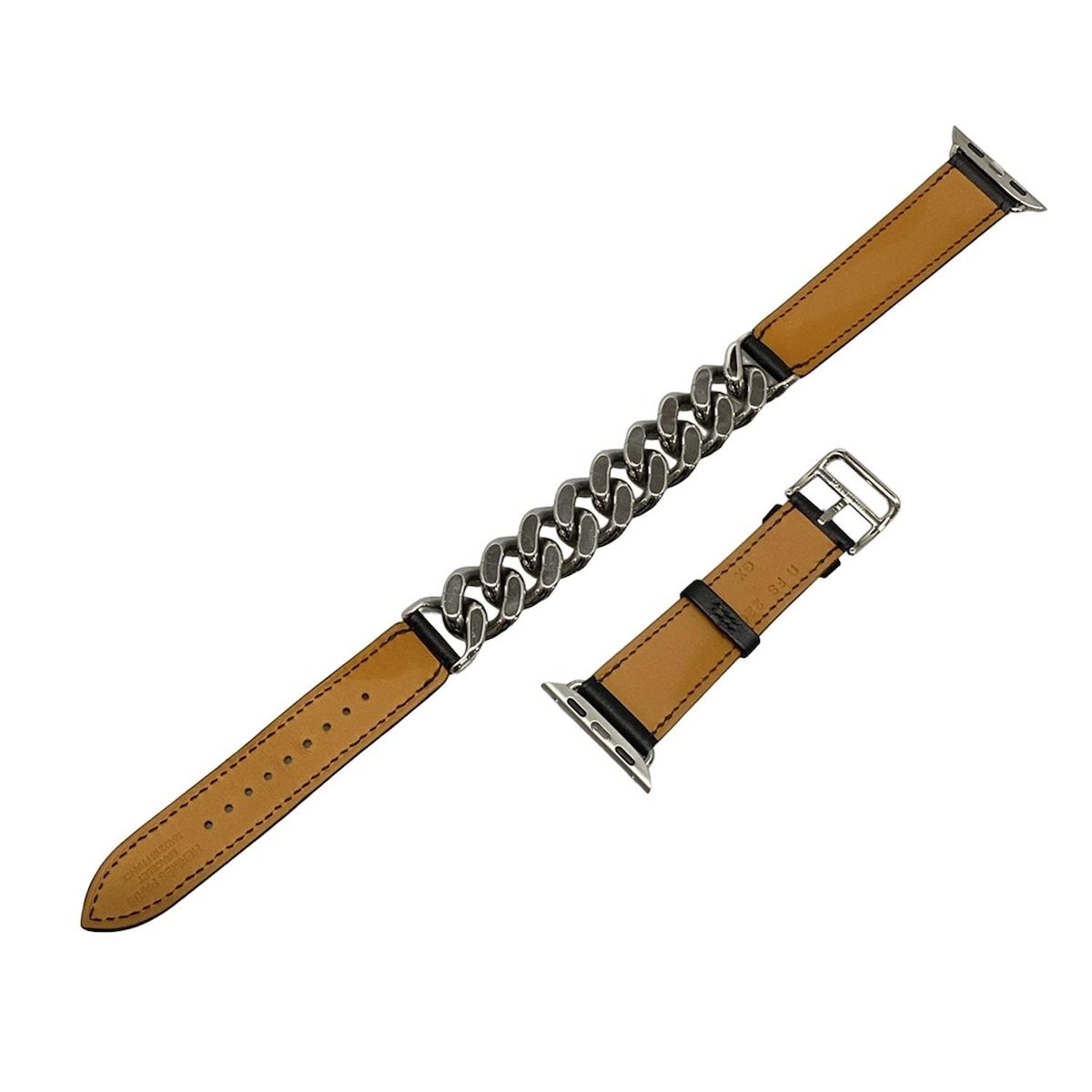 HERMES エルメス 小物 グルメットメタルドゥブルトゥール 黒×シルバー 腕時計替えベルト|アップルウォッチ用替えベルト レザー