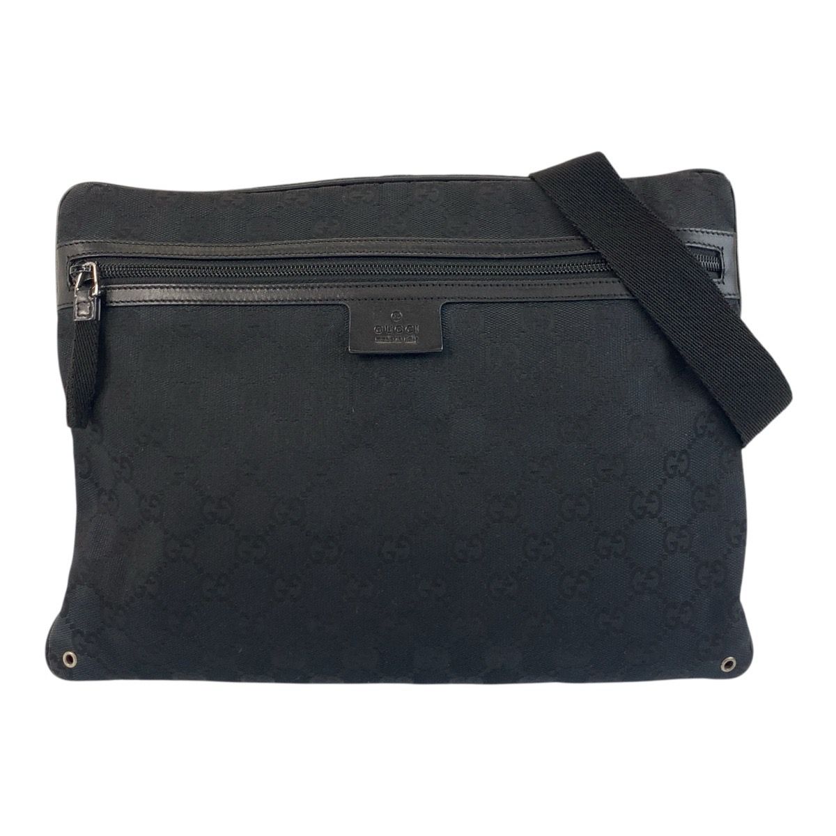 GUCCI グッチ　メッセンジャー　ショルダーバッグ　キャンバス　ブラック　黒 グッチスモールメッセンジャーバッグ 黒 シルバー金具 メンズ GG