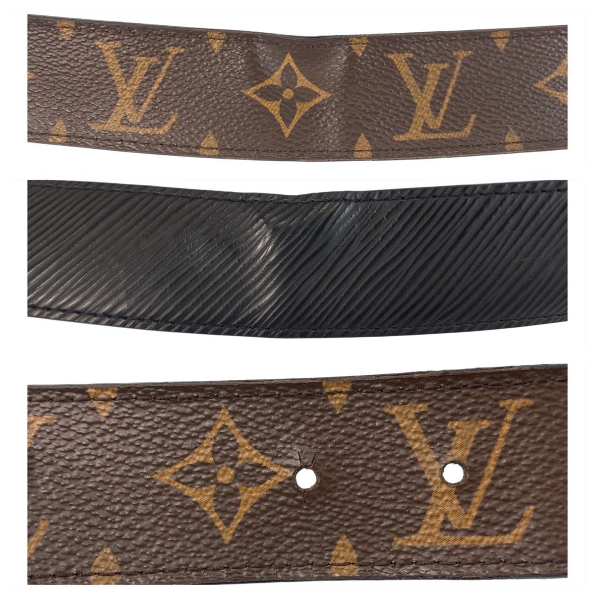 ルイ・ヴィトン ダミエ ホワイト レザーベルト P55 LOUIS VUITTON ルイ