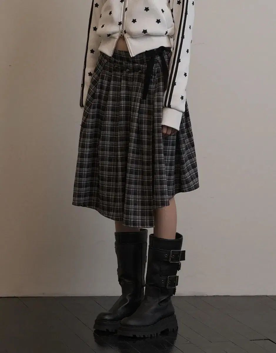 セットアップエクス CHECK ラップ スカート ブラック