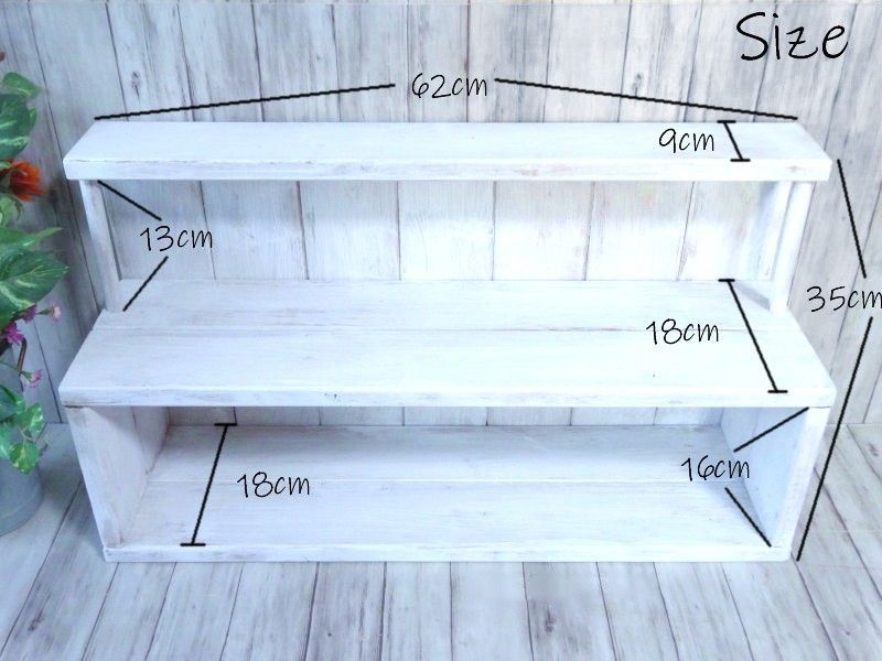  ハンドメイド ミニコーヒーボード ロングサイズ シャビーホワイト 棚 シェルフ ラック 家具