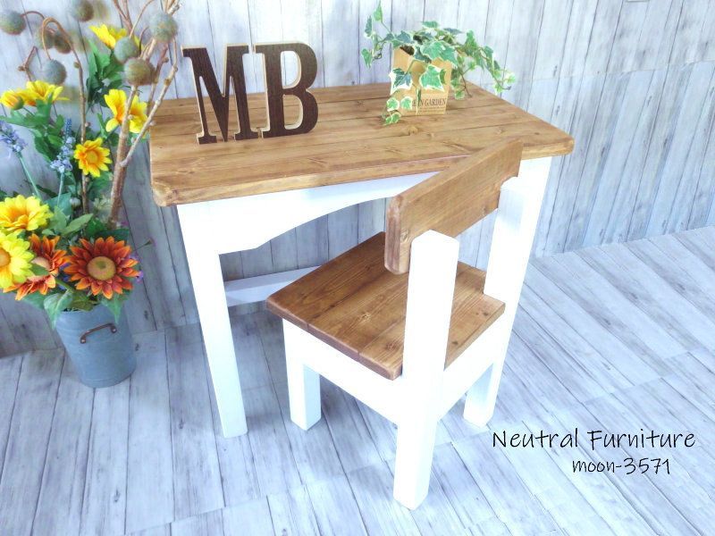 ハンドメイド キッズチェア-キッズデスク チーク色×ホワイト