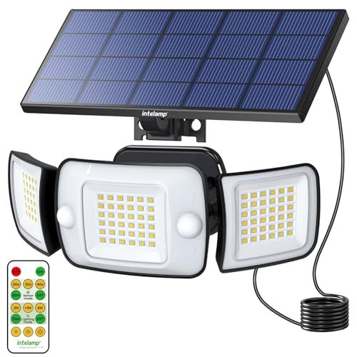 Intelamp ソーラーライト 屋外 センサー 防水 ソーラー 人感センサー 大型ソーラーパネル搭載 LEDライト6000mAh大容量電池 1200ルーメン 電気代0 分離型 自動点灯 消灯 3面発光 3つ知能モード 太陽光発電 e558e5df