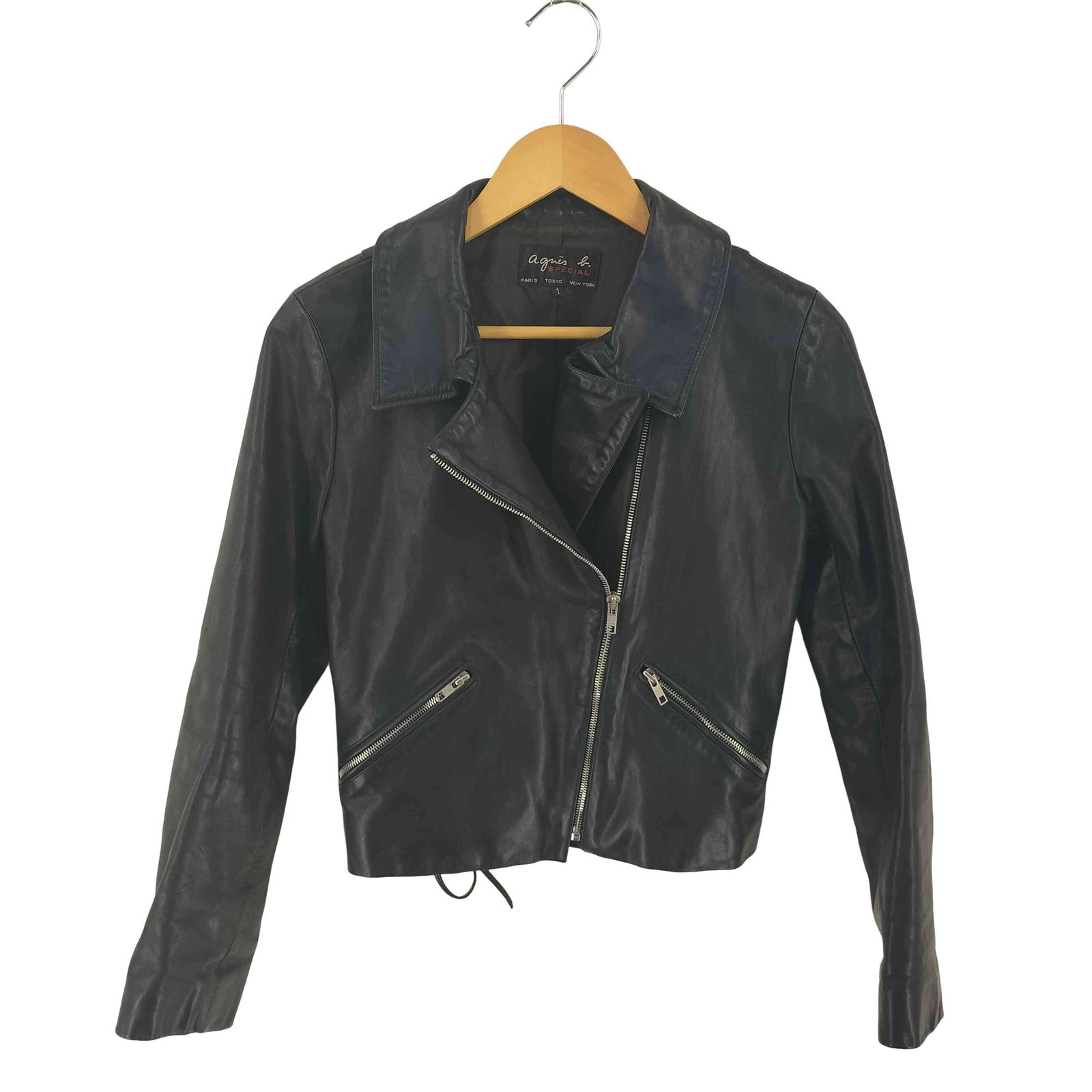 アニエスベー agnes b. SPECIAL cow leather ダブルライダース ジャケット レディース JPN 1