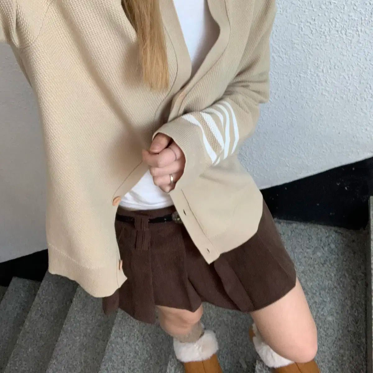 M カルバン クライン ベージュ ニット カーディガン CK8744