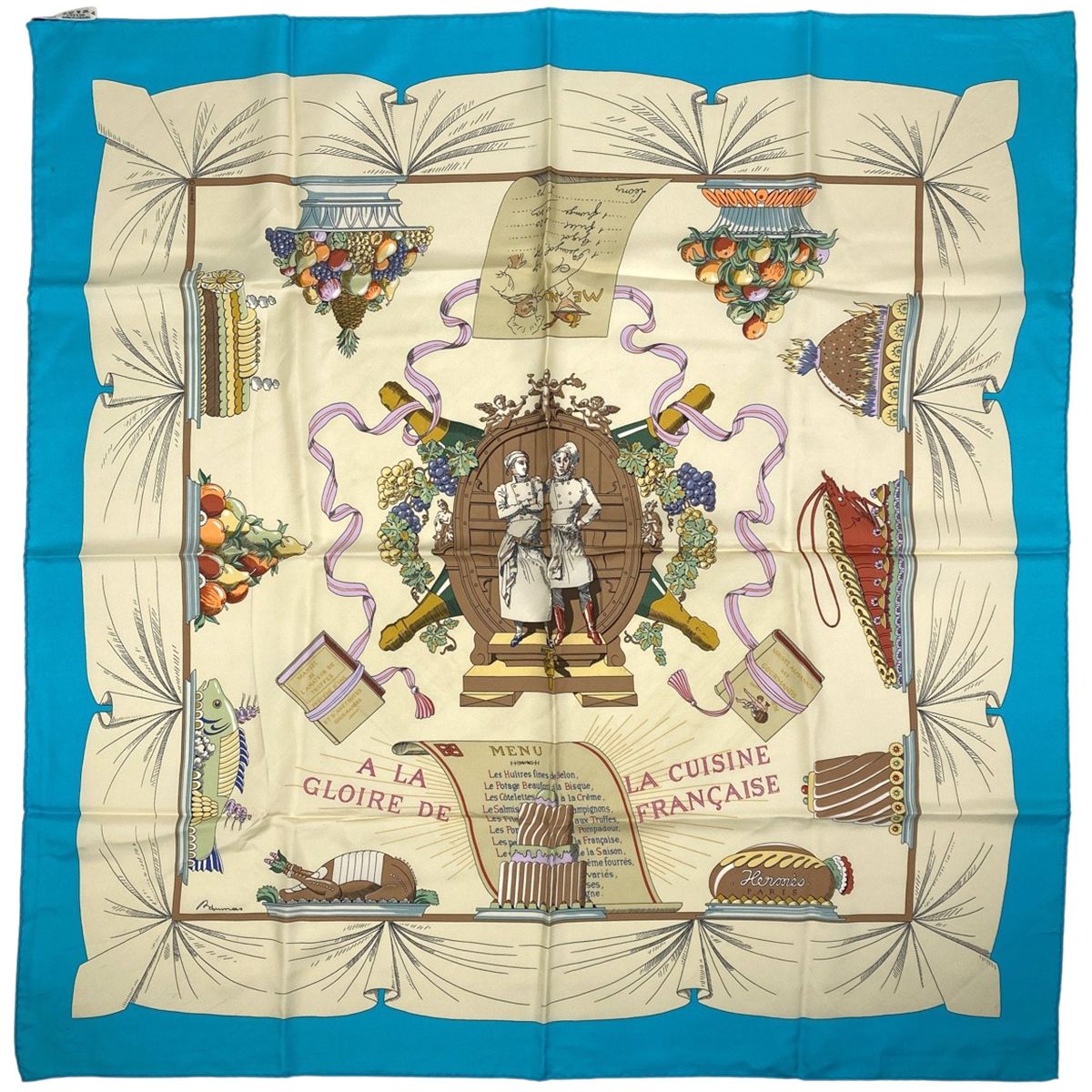 エルメス HERMES カレ 90 A LA GLOIRE DE LA CUISINE FRANCAISE フランス料理を讃えて スカーフ シルク ブルー マルチカラー レディース