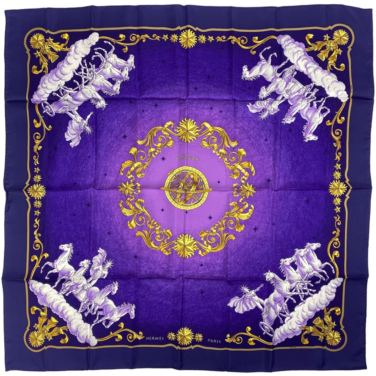 エルメス HERMES カレ 90 COSMOS 宇宙観 馬 スカーフ シルク ネイビー レディース