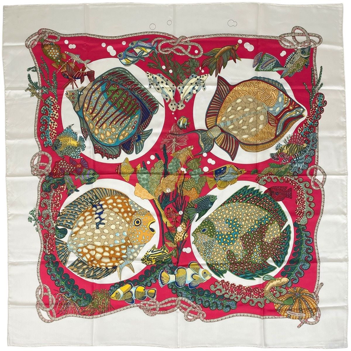 エルメス HERMES カレ 90 grands founds 深海 スカーフ シルク ホワイト マルチカラー レディース