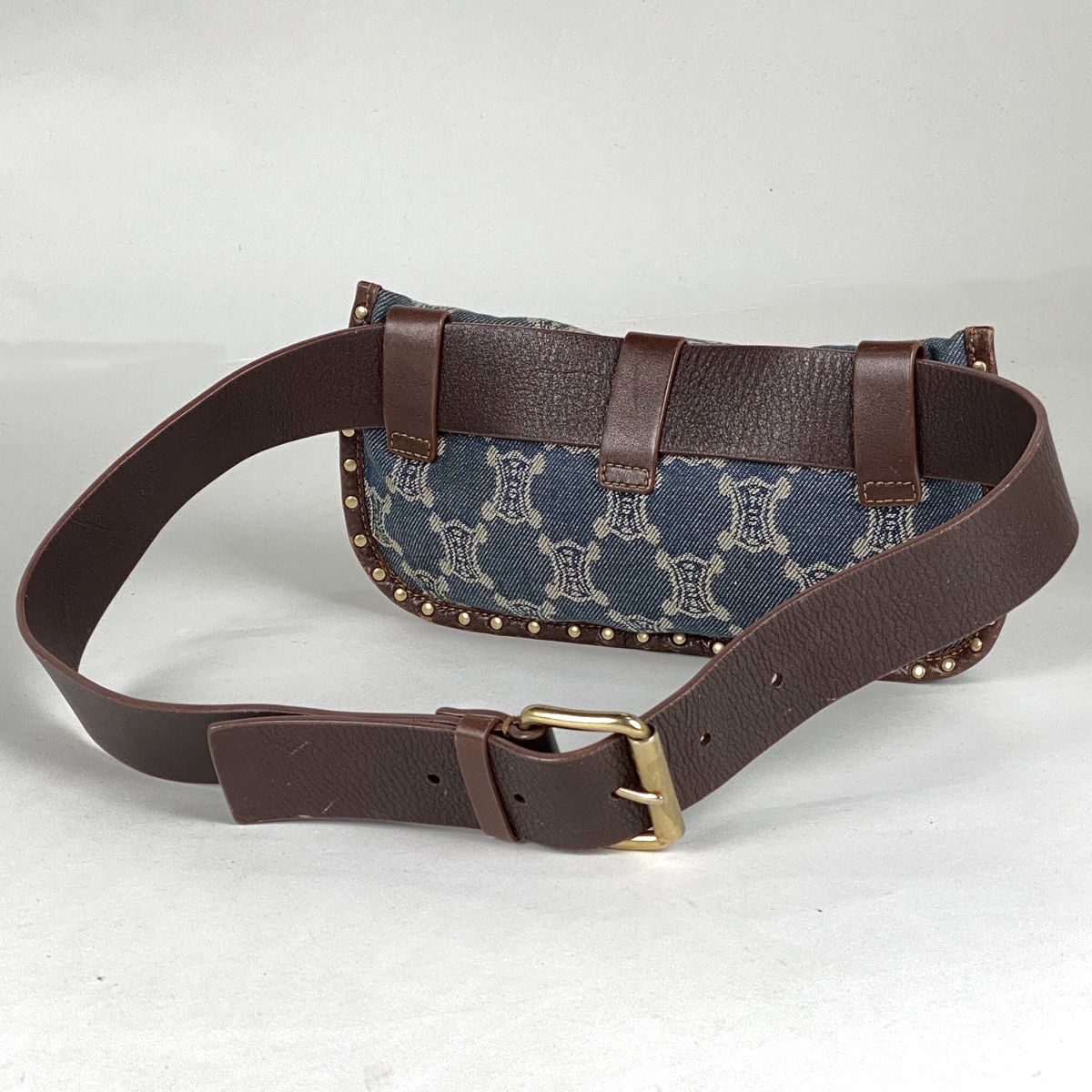 セリーヌ CELINE パリマカダム柄 ウエストバッグ ボディバッグ デニム ブルー ブラウン レディース