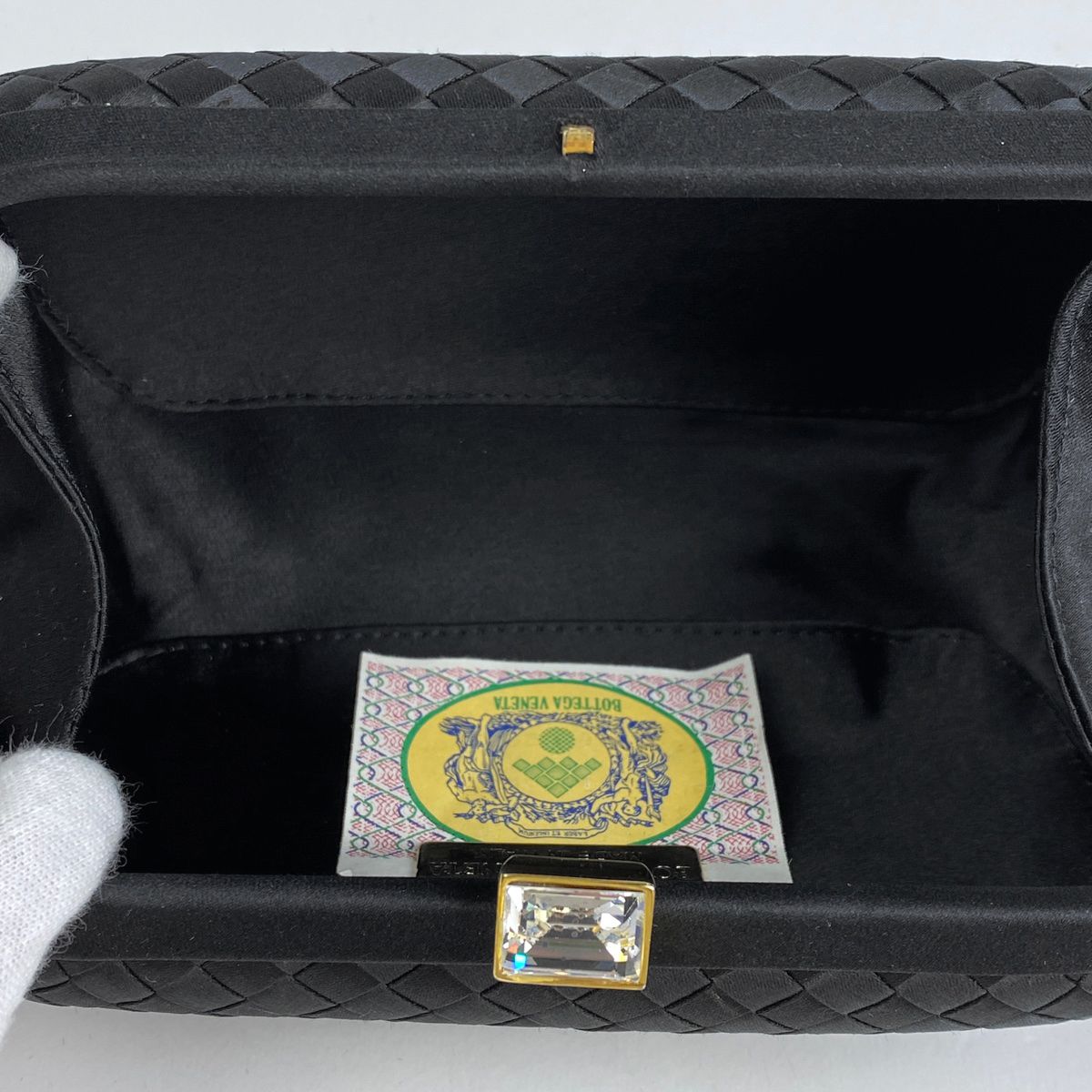 小説 ボッテガヴェネタ BOTTEGAVENETA イントレチャート ポーチ パーティーバッグ ポーチ サテン ブラック レディース