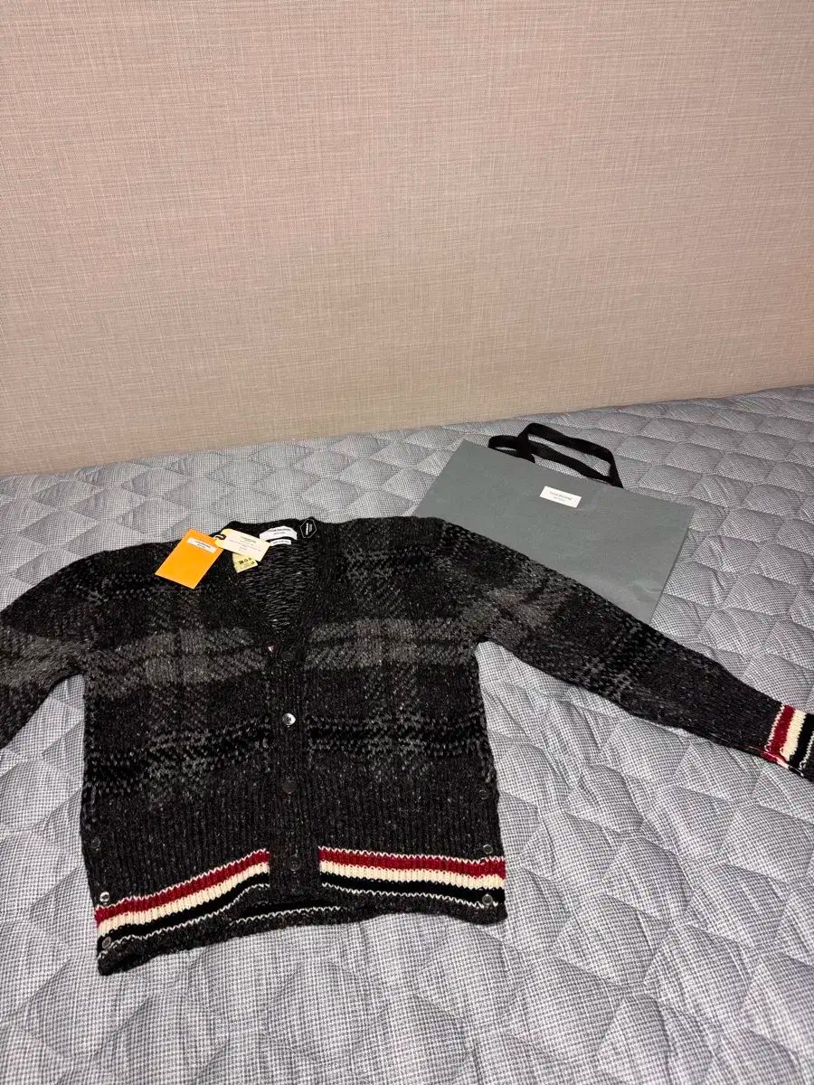4 トム ブラウン ジャカード モヘア ストライプ カーディガン