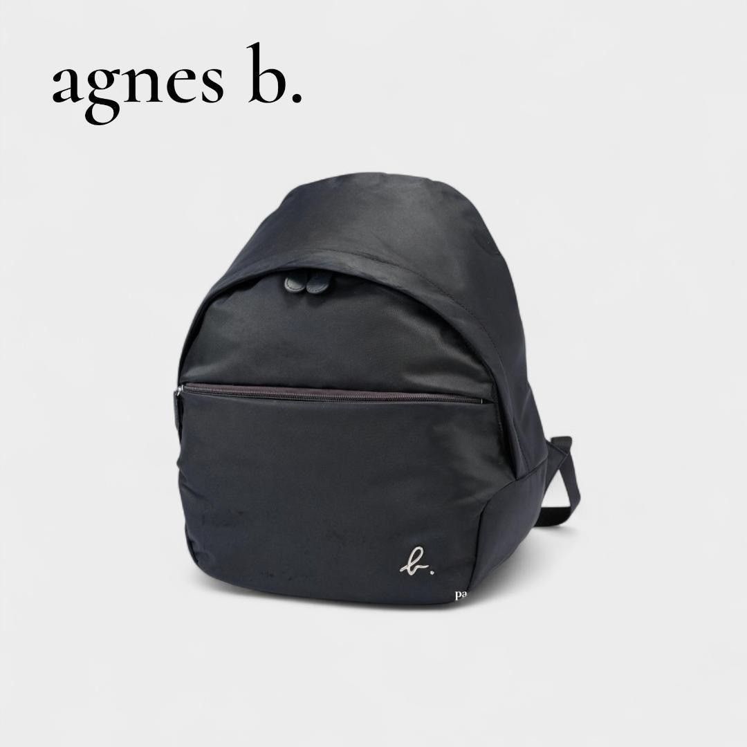現行品 良好 agnes b. アニエスベー リュックサック ナイロン 大容量 黒 シルバーロゴ バックパック デイパック