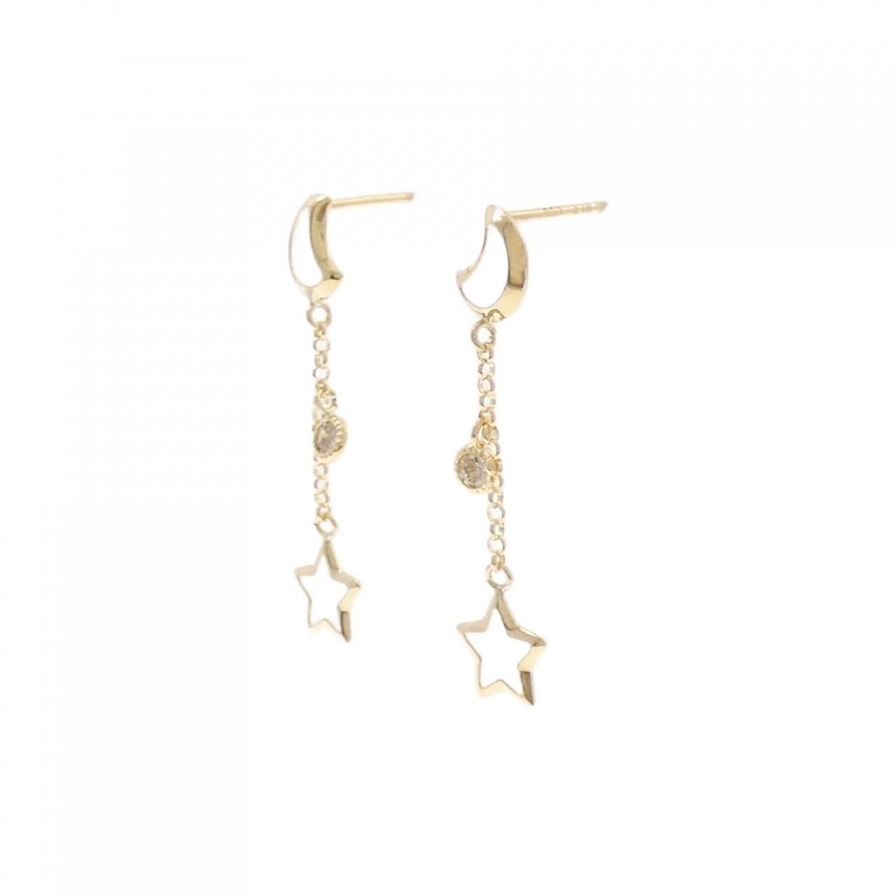 K18YG ムーン×スター ダイヤモンド ピアス 0.06CT