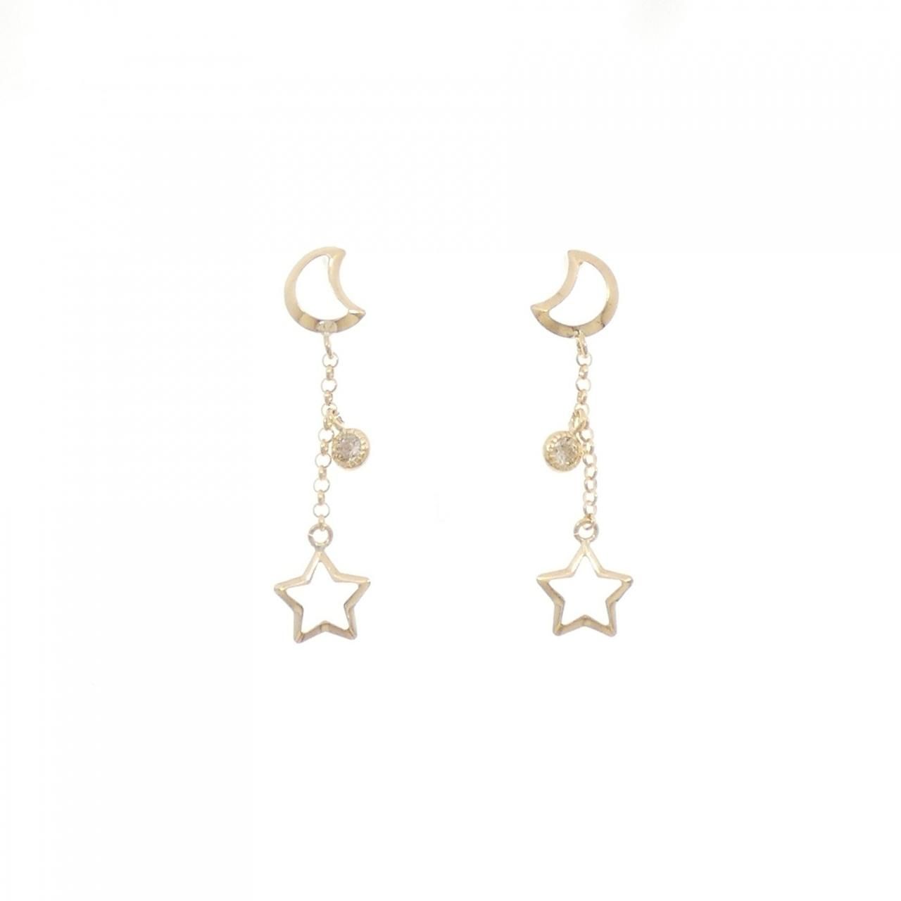 K18YG ムーン×スター ダイヤモンド ピアス 0.06CT