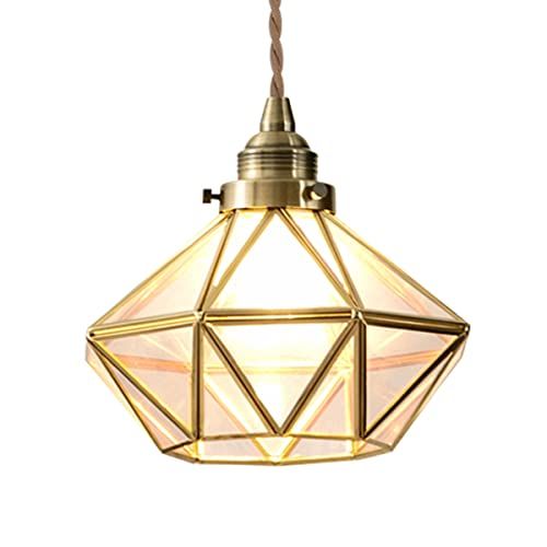 ぼん家具 ペンダントライト ガラス アンティーク 天井照明 ダイヤモンド型 LED対応 照明器具 1灯 照明 内玄関 食卓用 吊り下げ灯 ゴールド 17f21a9a